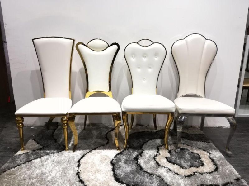 Modern Style Gold Stainless Steel Wedding Furniture Leather Dining Chair