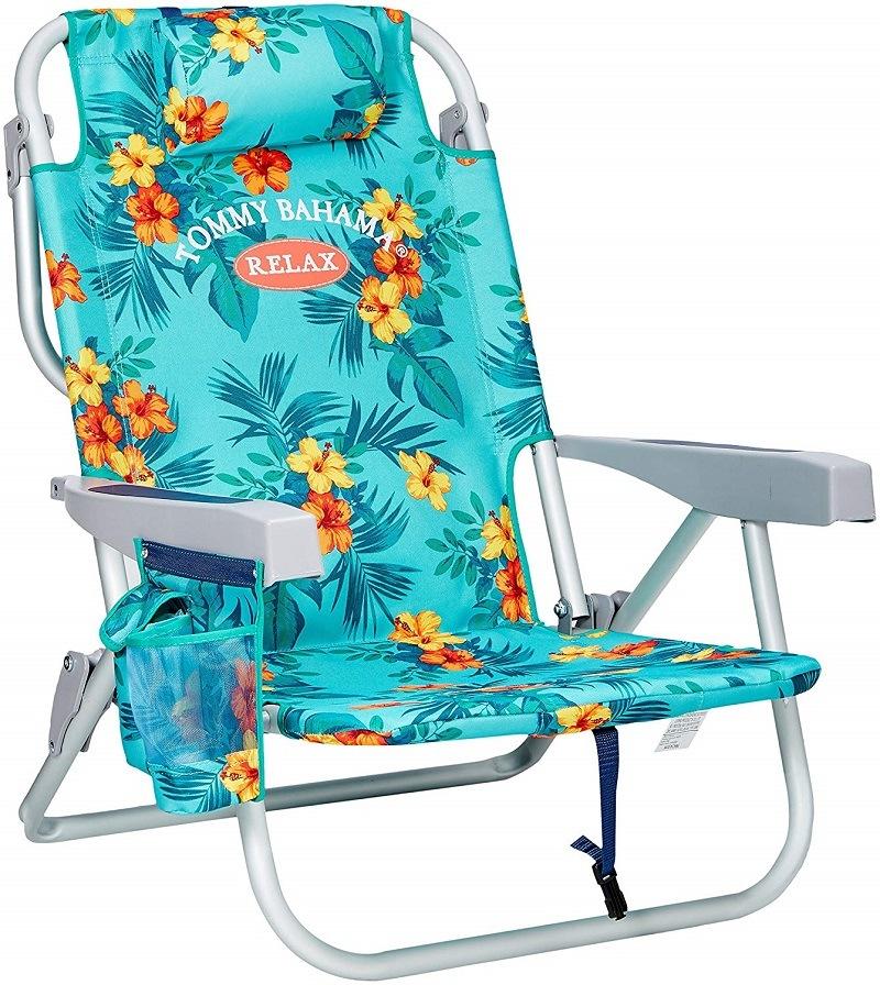 Folding Beach Chair Backpack Cooler Chair with Storage Pouch and Towel Bar