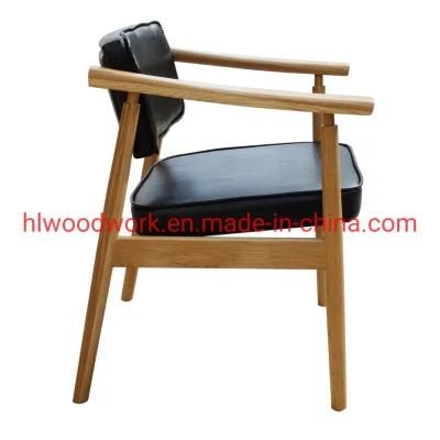 Leisure Chair Dining Chair Oak Wood Frame Natural Color Black PU Cushion Wooden Chair furniture Dining Room Furniture