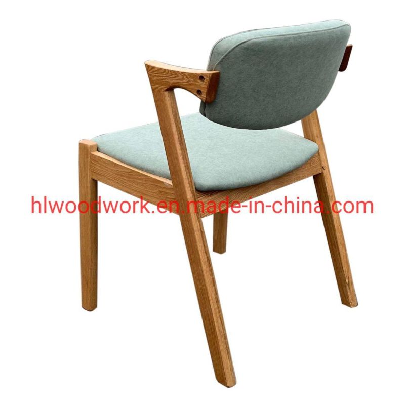 Oak Wood Z Chair Oak Wood Frame Natural Color Green Fabric Cushion and Back Dining Chair Coffee Shop Chair Office Chair