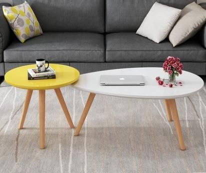 Minimalist Living Room Furniture Wooden Leg MDF Top Scandivian Nordic Coffee Nest Table