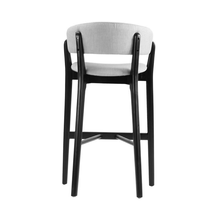 Black Wooden Frame Light Grey Fabric Bar Stool Chair for Bar Club Use