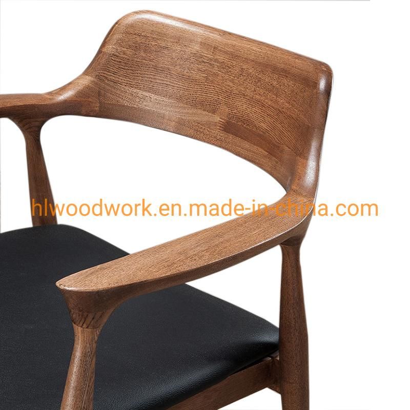 High Quality Hot Selling Modern Design Furniture Dining Chair Oak Wood Walnut Color Black PU Cushion Wooden Chair Hotel Furniture Hotel Armchair Dining Chair