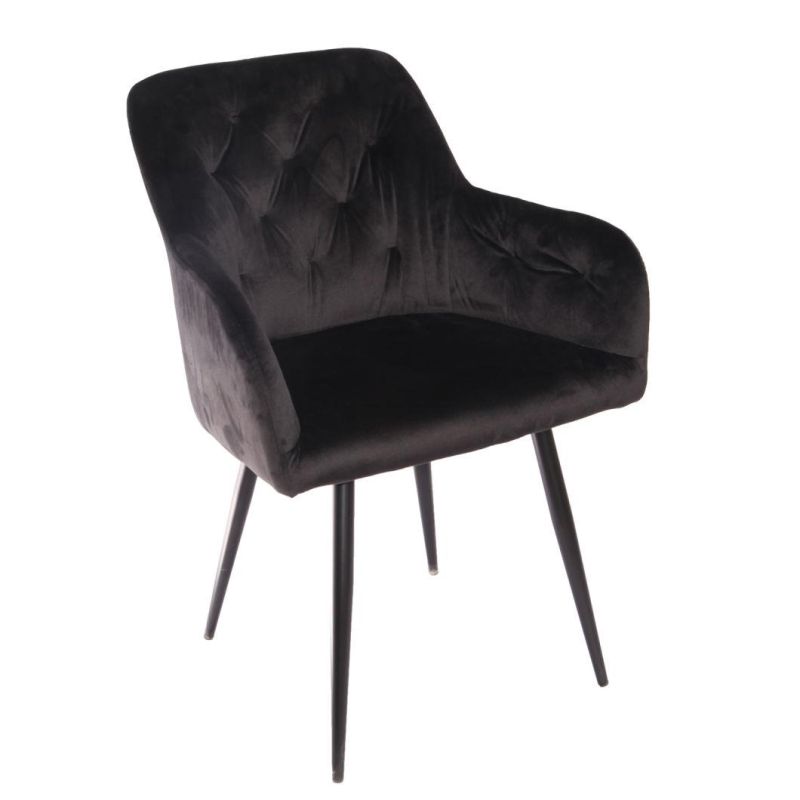 Hot Sale Modern Home Furniture Iron Legs Dining Chair Black Velvet Fabric Chair for Dining Room