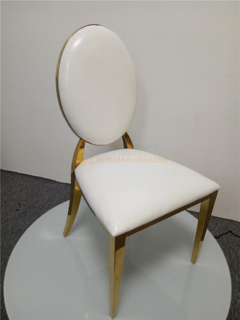 White Round Back Stacking Banquet Chair for Ceremony Upholstered Leather Hotel Restaurant Wedding Dining Chair