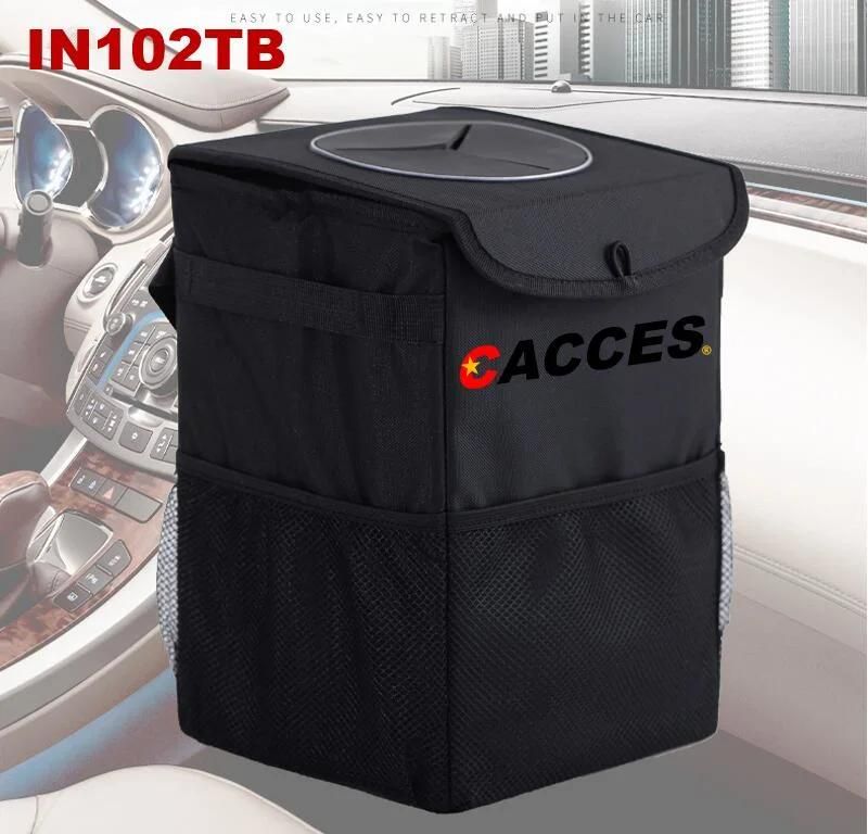 Cacces Car Rubbish Can,Car Trash Bin with Lid&Side Pockets, Foldable&Waterproof Auto Trash Bag Oxford, Auto Garbage Bag Hanging for Headrest, Car Boot Organiser