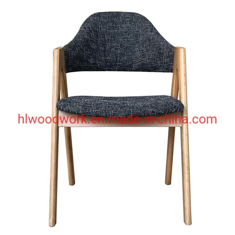 Dining Room Furniture Oak Wood Tai Chair Oak Wood Frame Natural Color Grey Fabric Cushion and Back Dining Chair Coffee Shop Chair