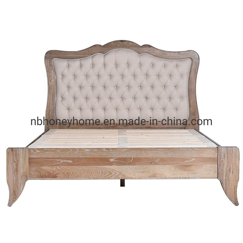 Elegant Oak Frame Upholstered Button Headbard Antique Look Bed