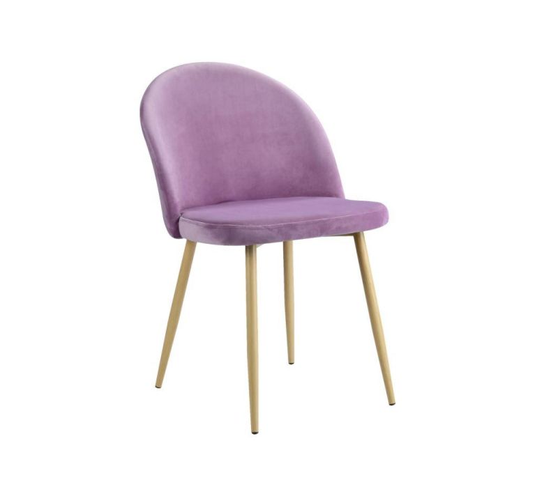 Factory Simple Low Price Home Indoor Velvet Micro Fabric Pink Leisure Armrest Restaurant Hotel Modern Metal Nordic Upholstered Dining Chair Wholesale Market