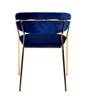 Luxury Design Velvet Fabric Metal Green Blue Arm Dining Chair Leisure Chair Hotel Restaurant Furniture