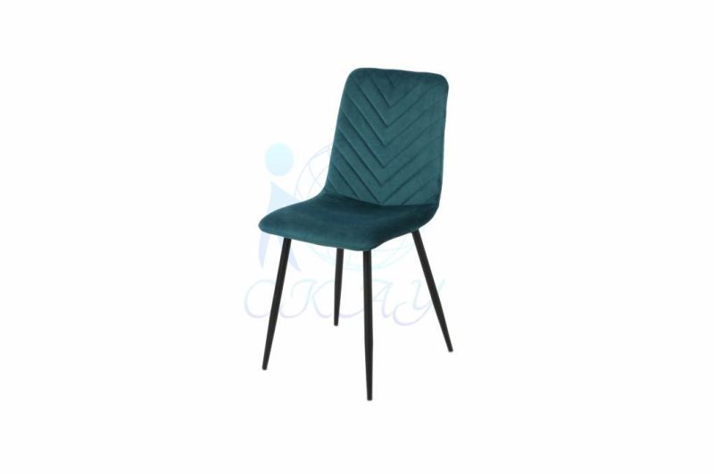 Okay European Design Dining Room Furniture Ergonomic Blue Velvet Steel Leg Dining Chair