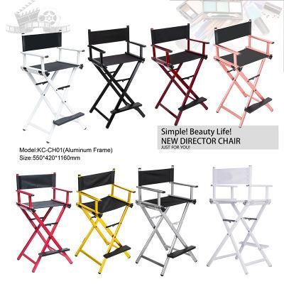 Black Makeup Chair Without Headrest Folding Aluminum Make up Hair Salon Beauty Director Chair