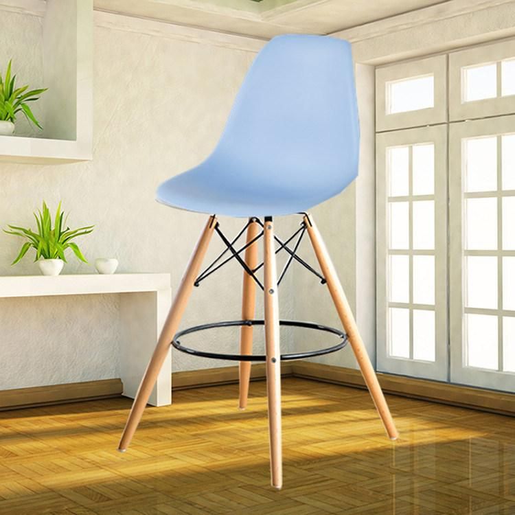 Restaurant Modern Sillas De Bar Nordic PP Home Side Bar Stool Plastic Bar Chair with Wooden Leg