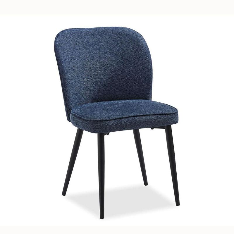 Hot Sale Dining Room Chair Blue Fabric Dining Chair with Black Metal Legs