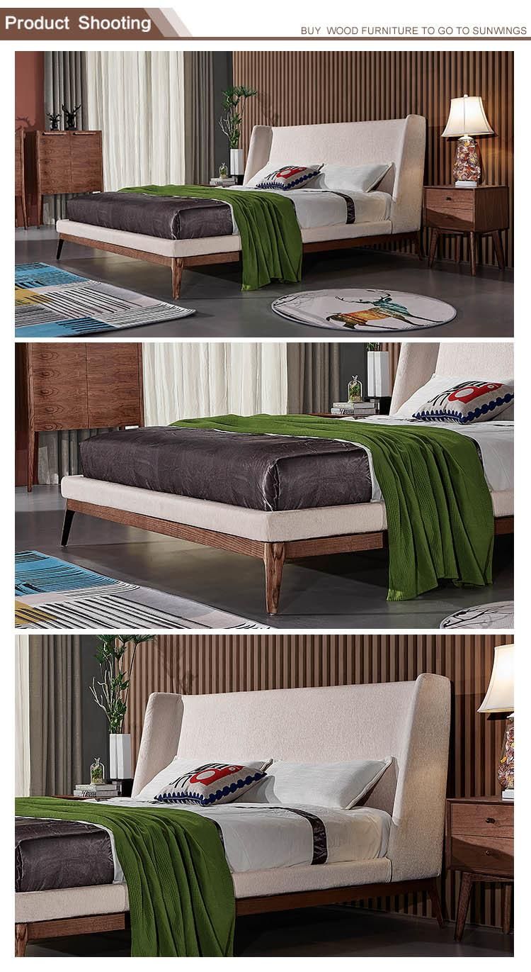 USA Ash Solid Wood Leg Fabric Headboard Bed No M. O. Q.