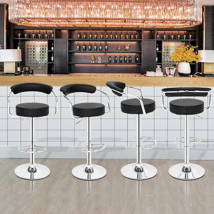 French Lift Cafe Industrial Bar Stool Modern High Chair Kitchen Bar Chairs Swivel Faux Leather Bar Chairs