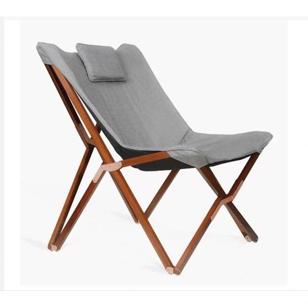 Customized Beach Chair Beech Linen Fabric Easy Foldable Outdoor Camping Folding Wood Chairs