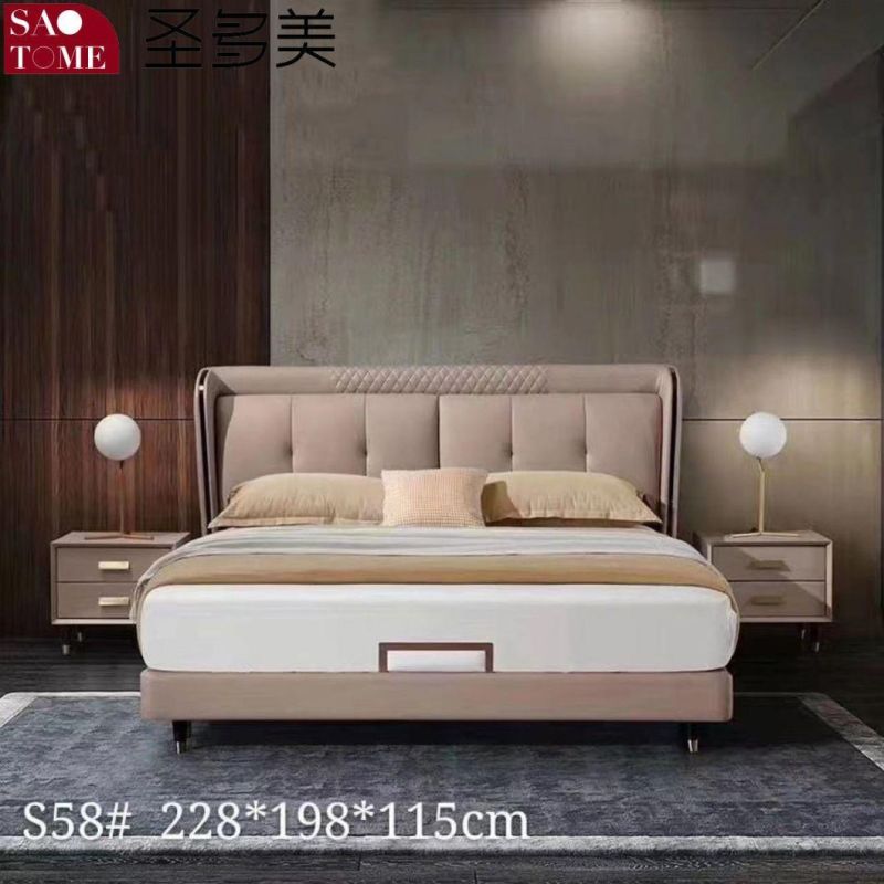 Home Furniture King Size Modern Luxury Warm White Leather Bed