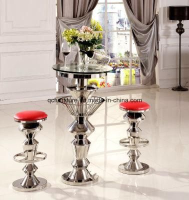 Stainless Steel High Glass Top Round Bar Table Cocktail Table