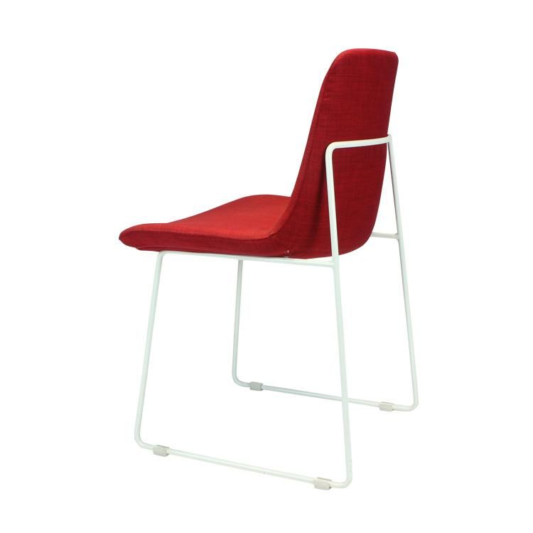 Modern Restaurant Furniture White Metal Frame Red Fabric Seat Dining Chair