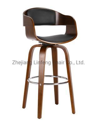 Walnut PU Leather Bar Chair Stools for Home Design Wood Legs Design Height Swivel Bar Chair