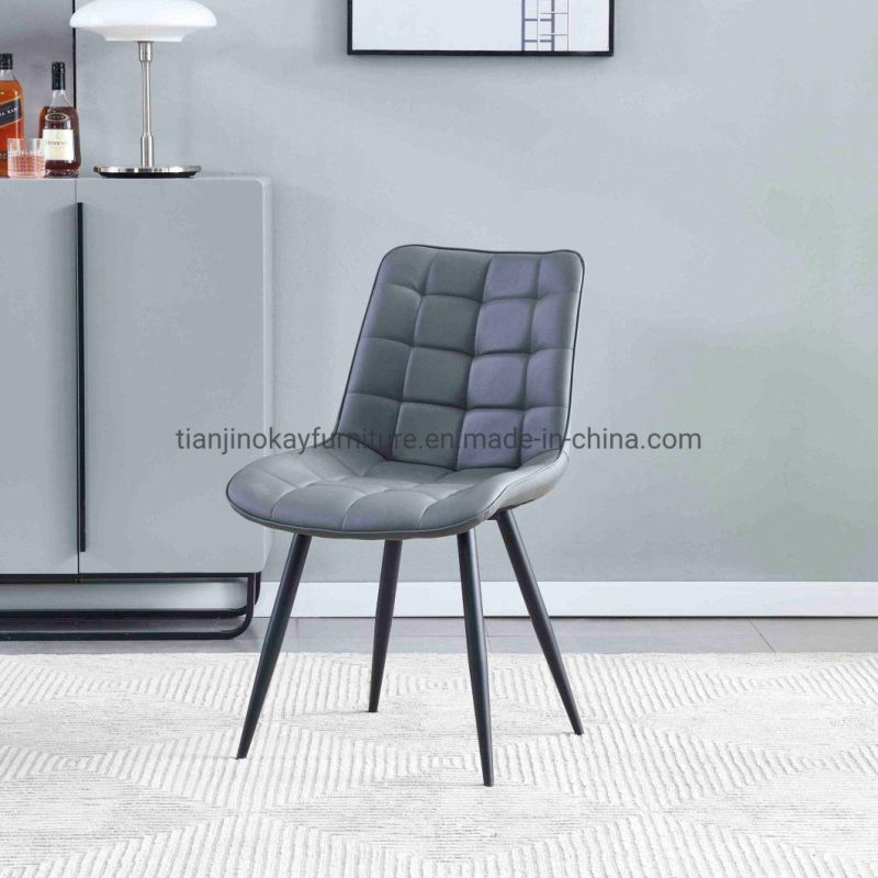 Wholesale Design Room Furniture Nordic Grey PU Modern Luxury Chairs with Metal Legs Black Hotel Dining Chair