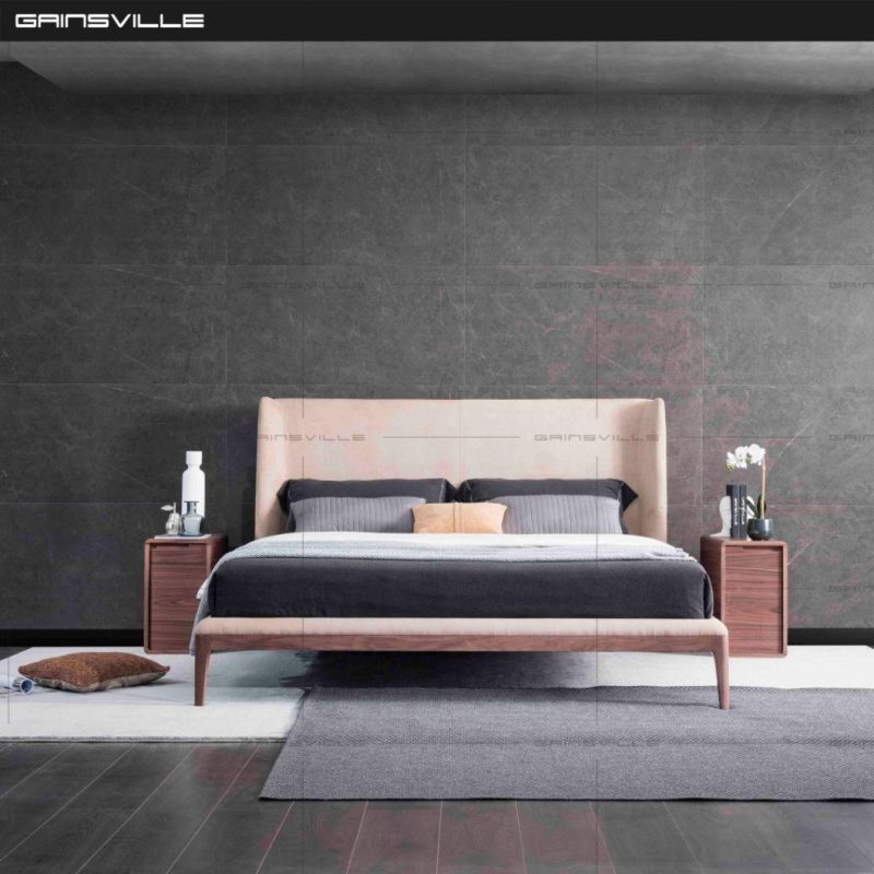 Modern Bedroom Italian Style Fabric Bed with Wooden Legs Gc1831