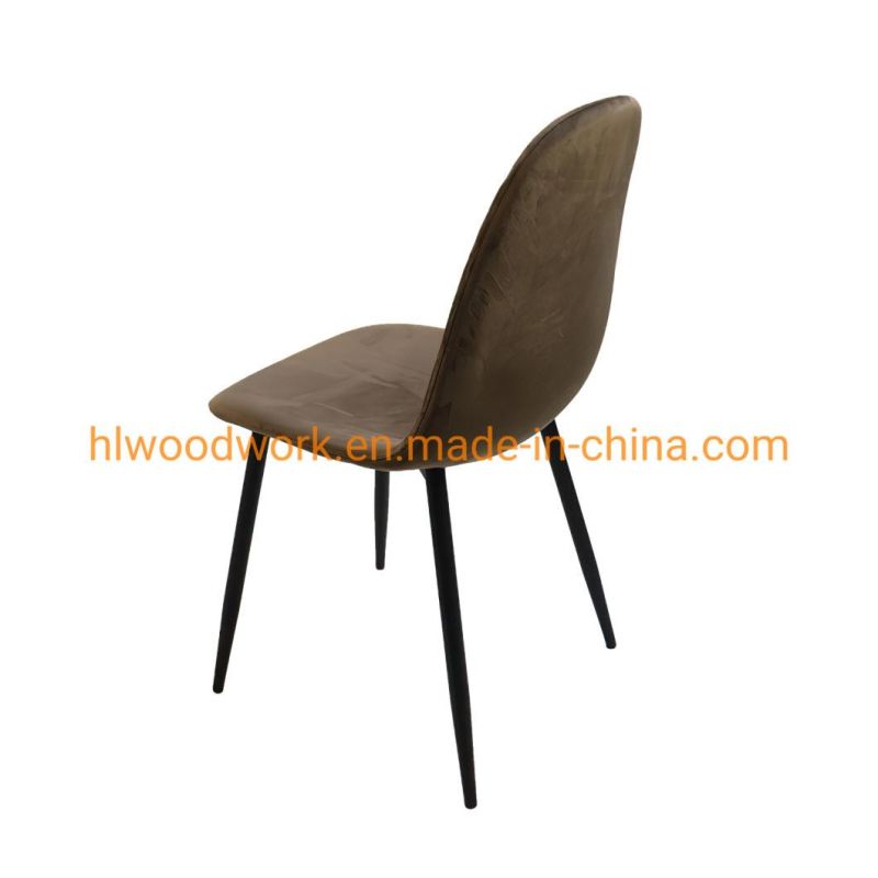 Hot Sale Modern Dining Room Chair Furniture Custom Color Antique MID-Century Brown Velvet Fabric Dining Chairs Black Metal Leg Cheap Dining Room Chair