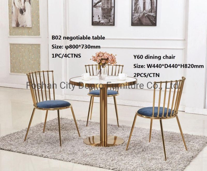 Dopro Hot Sale Stainless Steel Polished Golden Banquet Dining Chair Y60, with Velvet Upholstery