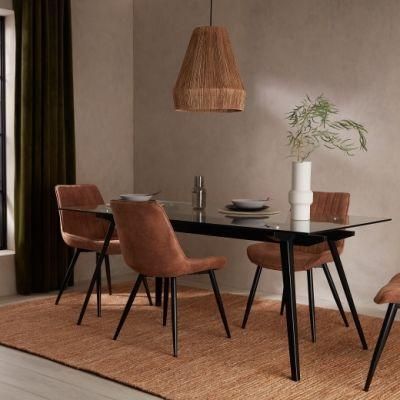 Home Furniture Dining Room Table Designs Hotel Glass Dining Table and 6 Chairs Stainless Steel Dining Table Set