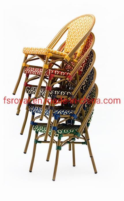 Aluminum Frame Polyester Mesh Fabric Bamboo Look Dining Chair Outdoor Restaurant Furniture