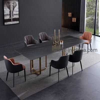 Modern Leather Fabric Furniture Dining Chair with Black Metal Legs