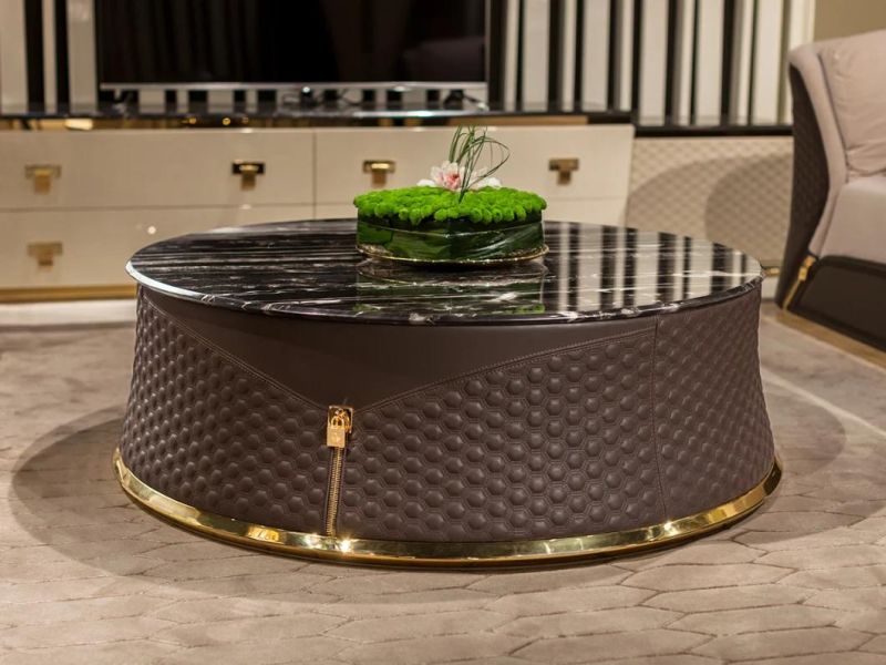 Zhida Foshan Home Furniture Manufacturer Hot Sale Wholesale Light Luxury Living Room Center Table Modern End Table Golden Frame Coffee Tea Table