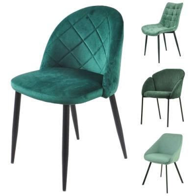 Home Furniture Coffee Hotel Luxury Upholstered Soft Back Velvet Fabric Dining Chair with Metal Legs