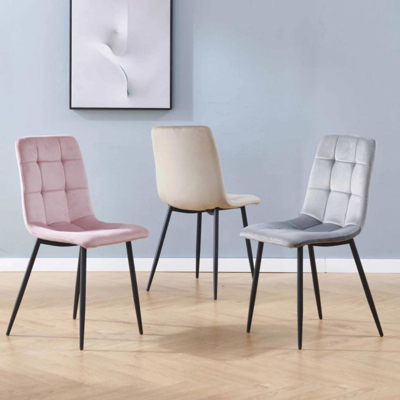 2022 Most Best Selling Economic Small Velvet Dining Chair with Black Metal Legs