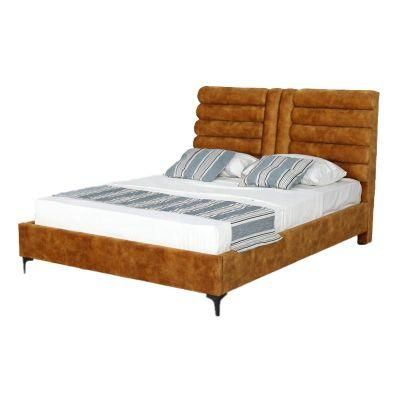 Modern Home Bedroom Furniture Velvet Fabric Queen King Size Frame Bed with Slats