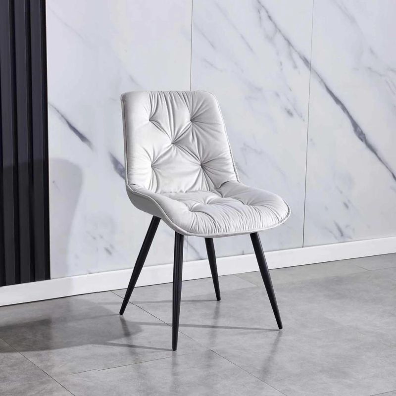 Home Furniture Hotel Luxury Upholstered Soft Back Velvet Fabric Dining Chair with Metal Legs