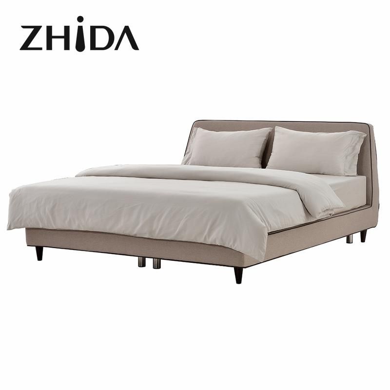 Zhida Luxury Upholstered Fabric Bed Hotel Bedroom Sets Queen King Size Bed Room Furniture Modern Home Frame Wood Beds