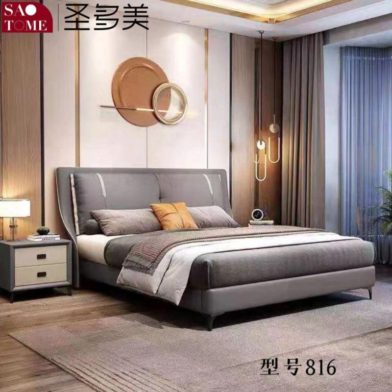 Modern Luxury Wooden Metal Steel Bed Frame Bedroom Dark Grey Leather King Bed