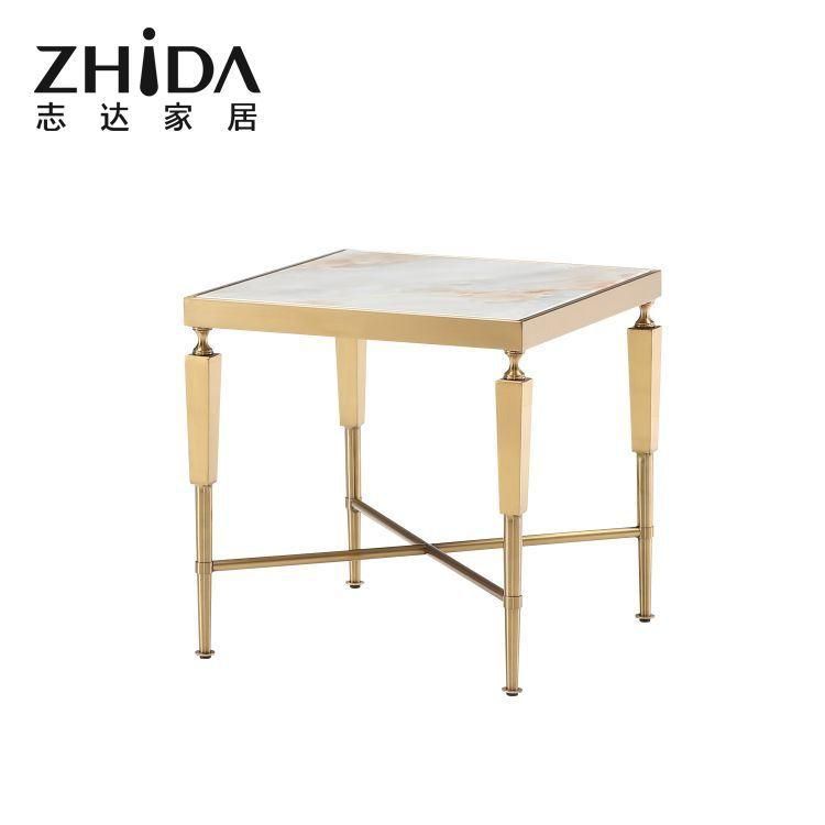 Metal Golden Gold Stainless Steel Tea Table Living Room Home Furniture White Marble Square Luxury Coffee Table Modern Center Table