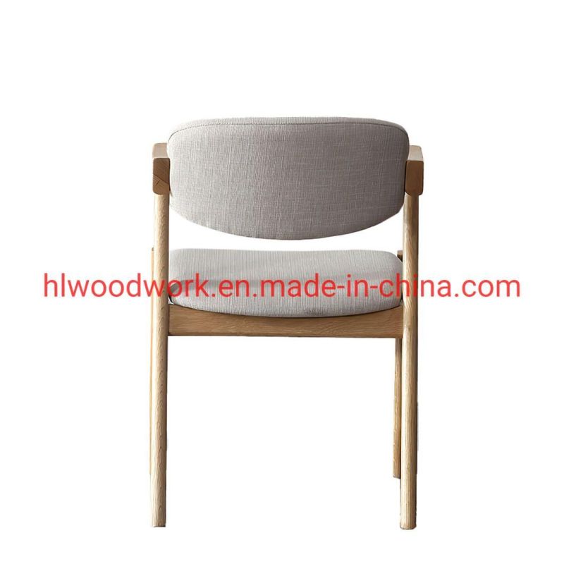 Office Furniture Oak Wood Z Chair Oak Wood Frame Natural Color White Fabric Cushion and Back Dining Chair