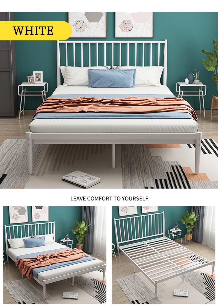 Modern Bedroom Furniture Lether Fabric Cushion Headboard Square Steel Bed