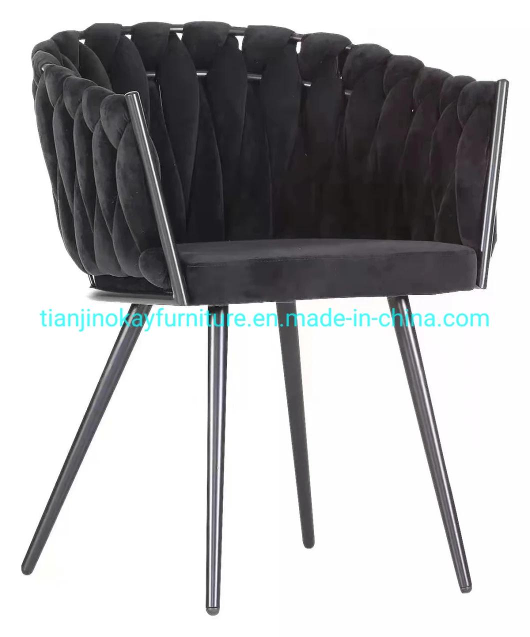 Modern and Luxury Velvet Ratten Dining Chairs with Metal Black or Goden Color