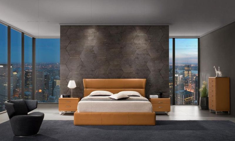 Double Simple Designs King Size Leather Modern Wall Bed for Bedroom Furniture