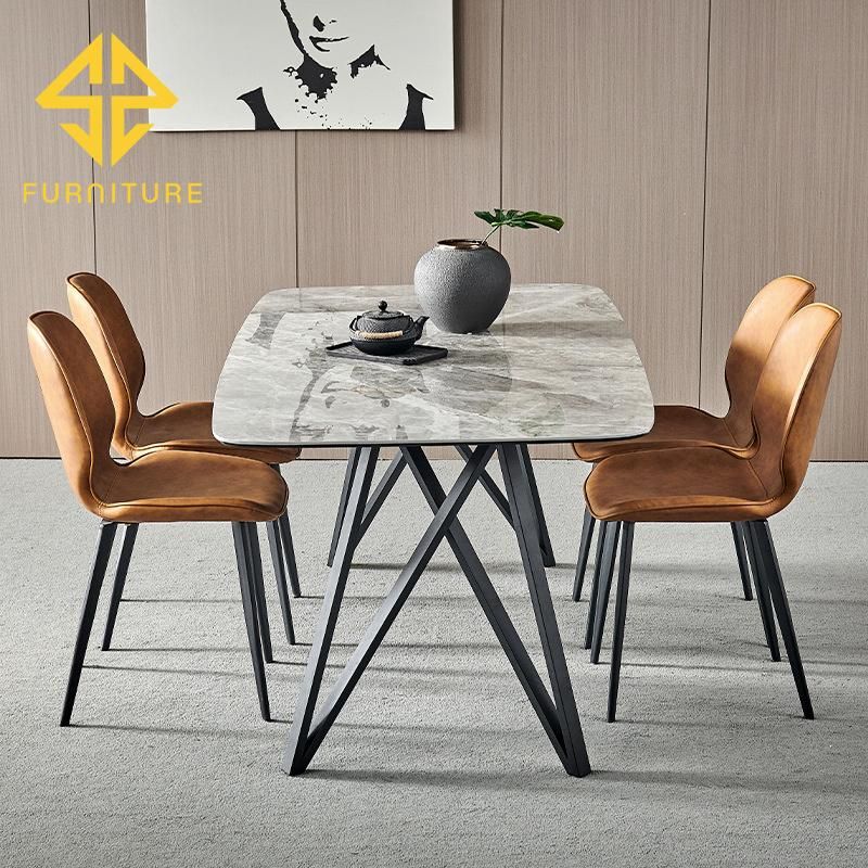 Slate Furniture Wholesale Nordic Marble Rock Slate Modern Light Luxury Black Dining Table Dining Room Furniture Dinner Table with 4 Chairs