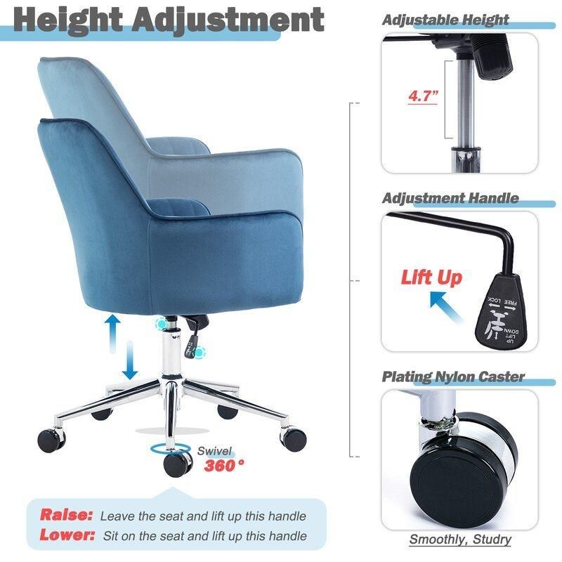 Velvet Seat Chair with Metal Gas Rod Swivel with Wheel Foot Office chair