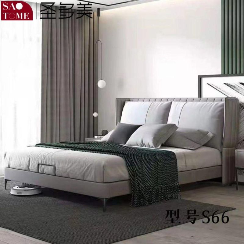 Modern Luxury Wooden Metal Steel Bed Frame Bedroom Dark Grey Leather King Bed