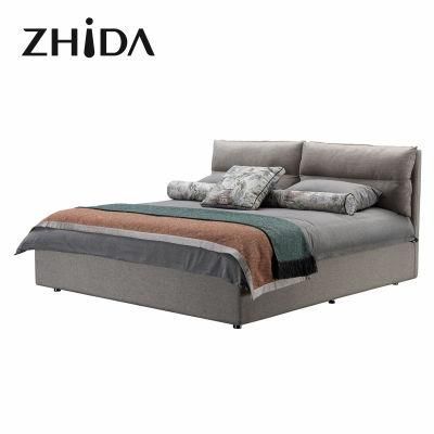 Zhida Luxury Upholstered Fabric Bed Hotel Bedroom Sets Queen King Size Bed Room Furniture Modern Home Frame Wood Beds