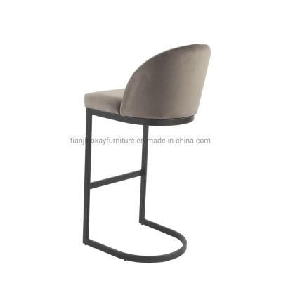 Moder Velvet Bar Chair Bar Stool with Black Metal Legs and Footrest