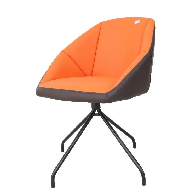 Modern Home Furniture Iron Legs Coffee Chair Orange Velvet Fabric Dining Chair